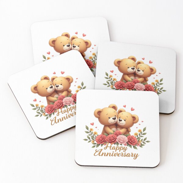 Item preview, Happy anniversary, two cute teddy bears with flowers. designed and sold by nicnacc.