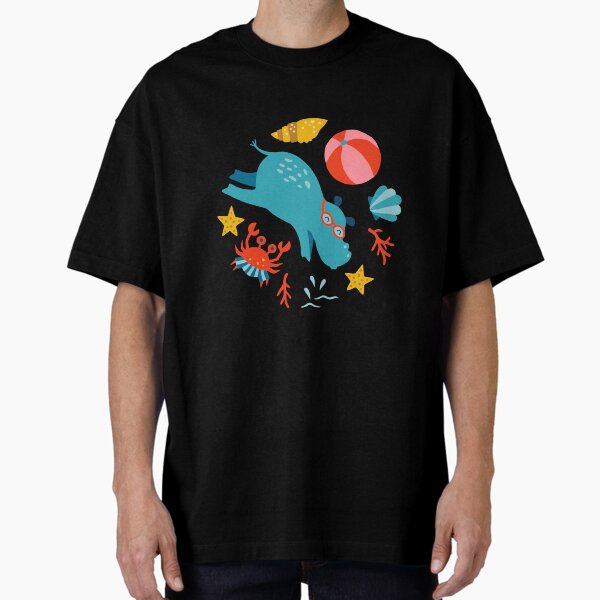 Hippo Summer Beach yellow Oversized T-Shirt