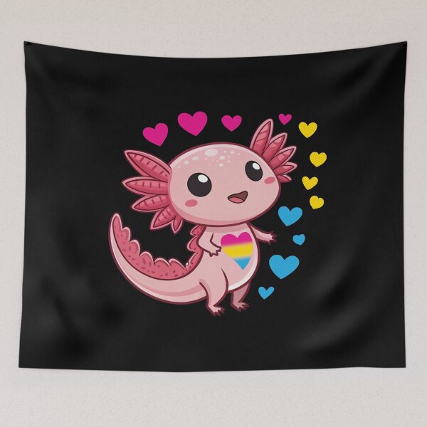 Item preview, Kawaii Axolotl with Pansexual Hearts - Pan Pride Art designed and sold by Travelslightly.