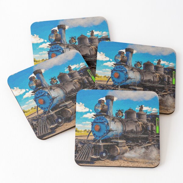 Item preview, Vintage steam train depicted in a vibrant watercolor landscape painting designed and sold by GestaltImagery.