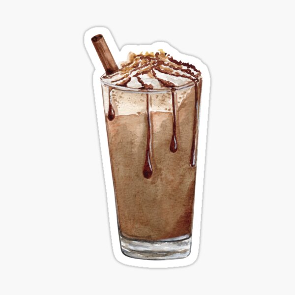 Item preview, Watercolor illustration of homemade mocha frappuccino with cinnamon, caramel topping and cokie crumbs on a white background	 designed and sold by TanyaKremen.