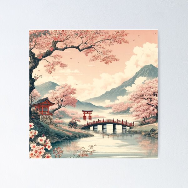 Item preview, Japanese Sakura Bridge & Torii - Japanese Sakura Art designed and sold by Enoki design.