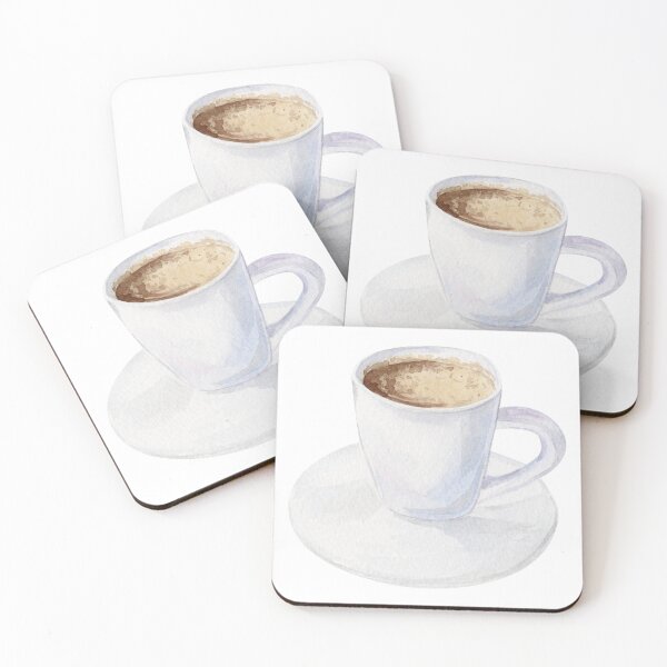 Item preview, Watercolor illustration of white ceramic cup of espresso coffee inside standing on white saucer	 designed and sold by TanyaKremen.