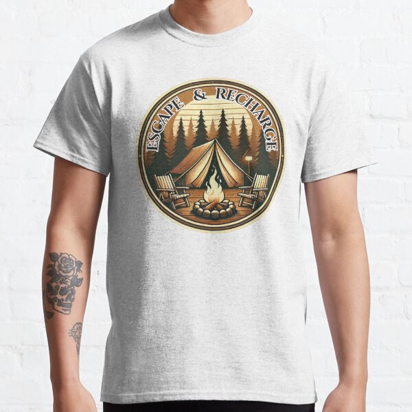 Vista previa del artículo con la obra «Escape & Recarga - Aventura de campamento vintage», diseñado y vendido por Wearspire Prints.