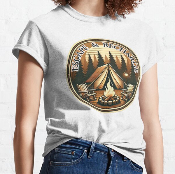 Vista previa del artículo con la obra «Escape & Recarga - Aventura de campamento vintage», diseñado y vendido por Wearspire Prints.