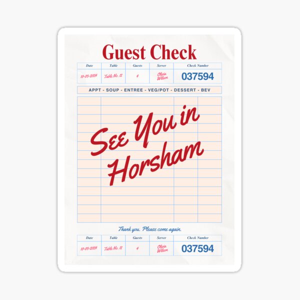 Item preview, See You in Horsham - Vintage Diner Guest Check Travel Print designed and sold by RM-Journey.