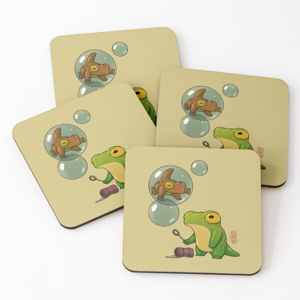 Item preview, froglets playing with bubbles whimsical artwork asian style designed and sold by DingHuArt.