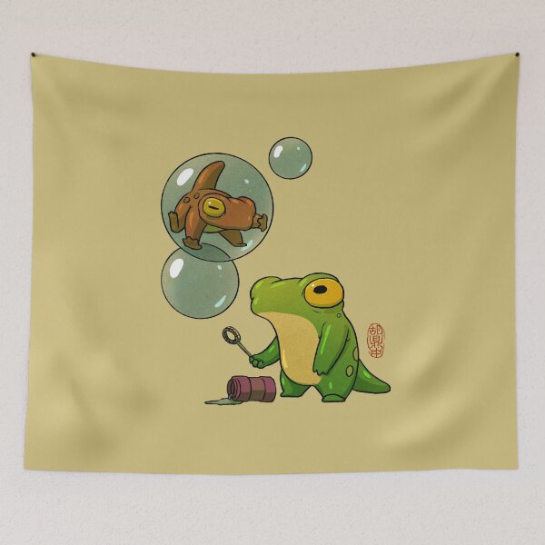 Item preview, froglets playing with bubbles whimsical artwork asian style designed and sold by DingHuArt.