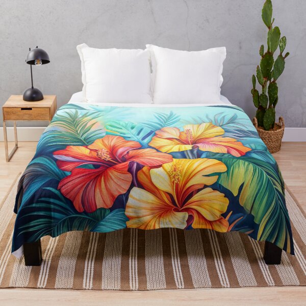 Item preview, Tropical leaves and flowers, vibrant floral art designed and sold by MargaretWiktor.