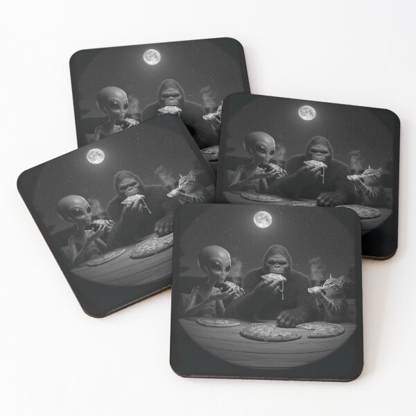 Item preview, Alien Bigfoot Cat Eating Pizza Selfie BFF Photo Funny designed and sold by d247.