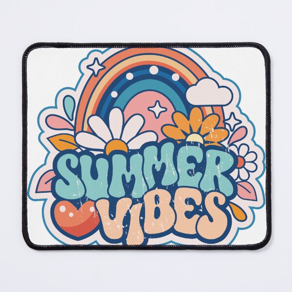 Item preview, Summer vibes retro t-shirt design, groovy, texture, 70's, rainbow with daisy and heart, sticker, decor designed and sold by NatalkaP.