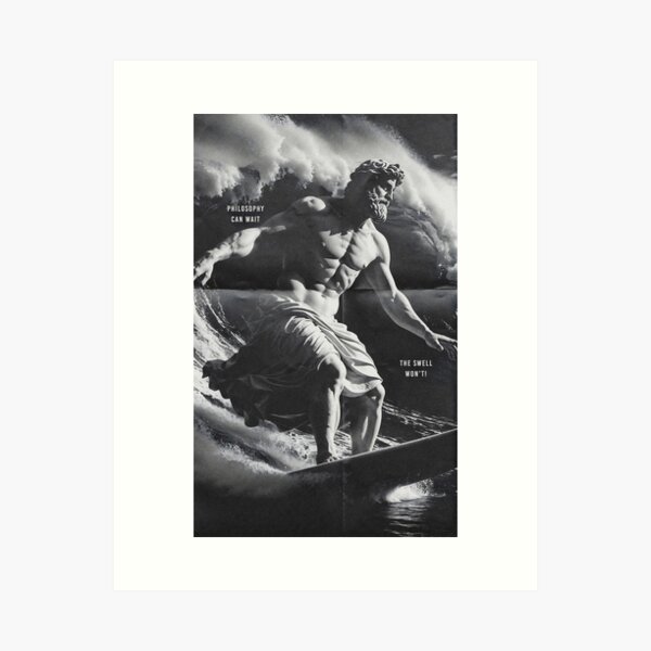 Aperçu de l'œuvre Surf Philosopher - T-shirt de surf | Art du surf | Vêtements de surf vintage créée et vendue par Printicato.