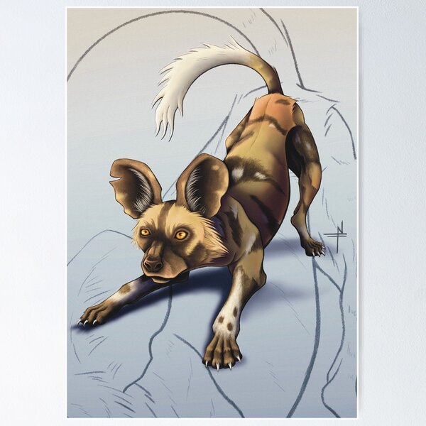 Artikel-Vorschau von Verspielter afrikanischer Wildhund – Painted Dog Digitale Illustration, designt und verkauft von HunzikerArt.