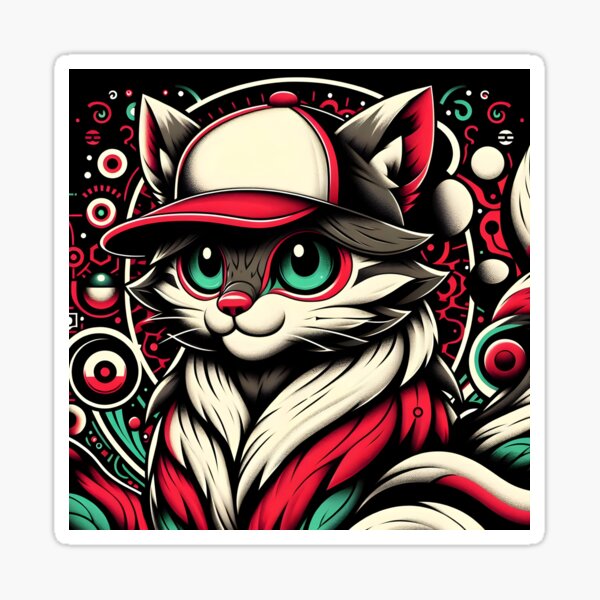 Cool Cat in Red and Green Sticker