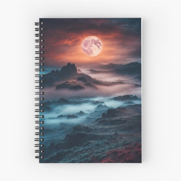 Item preview, Beautiful sunset landscape with high mountain peaks and sun . Dark mode colors.  designed and sold by digoarpi.