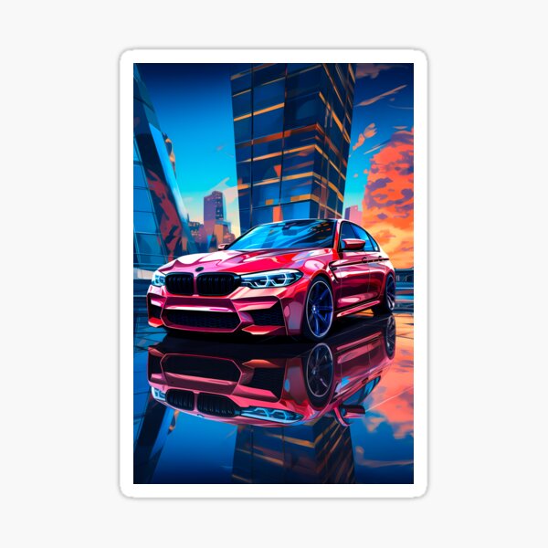 Item preview, Dynamic Sports Sedan Illuminated By Fiery Sunset & Glass Towers designed and sold by RevUpDesign.