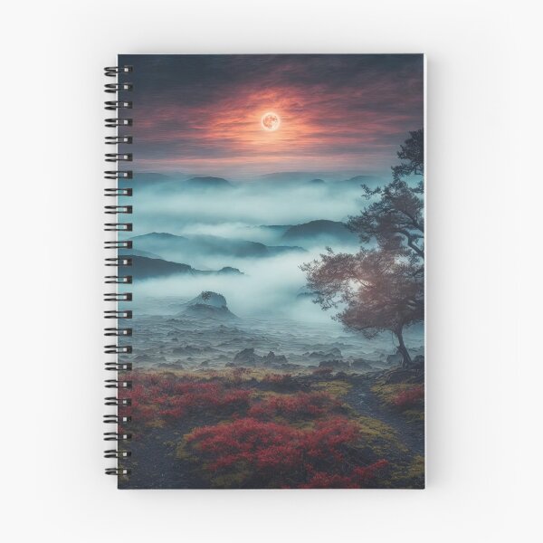 Item preview, Beautiful sunset landscape with high mountain peaks and sun . Dark mode colors.  designed and sold by digoarpi.