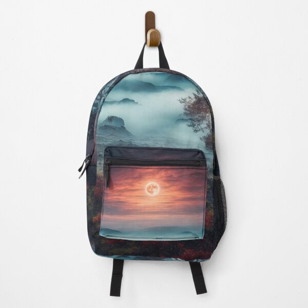 Item preview, Beautiful sunset landscape with high mountain peaks and sun . Dark mode colors. designed and sold by digoarpi.