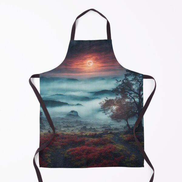 Item preview, Beautiful sunset landscape with high mountain peaks and sun . Dark mode colors.  designed and sold by digoarpi.