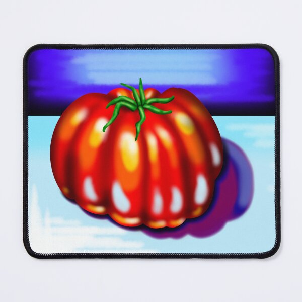 Artikelvorschau, Saftige rote Tomate, mit gelben Licht, auf einem dunkelblauen, und hellblauen Hintergrund entworfen und verkauft von katecheerycake.