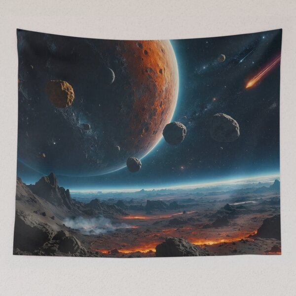 Item preview, Fantastic interplanetary scene, with comets, meteorites, beautiful lights Dark mode colors.  designed and sold by digoarpi.