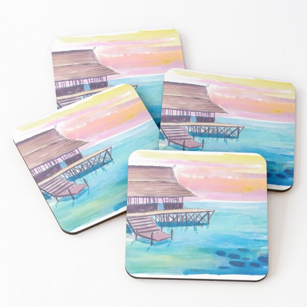 Item preview, Overwater South Seath Bungalow Serenity Under a Sunset Sky designed and sold by artshop77.