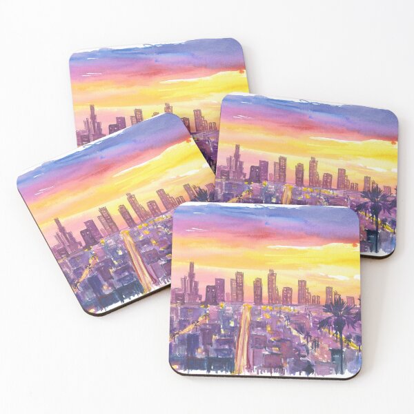 Item preview, Golden City of Angels Sunset Over Vibrant Downtown Skyline designed and sold by artshop77.