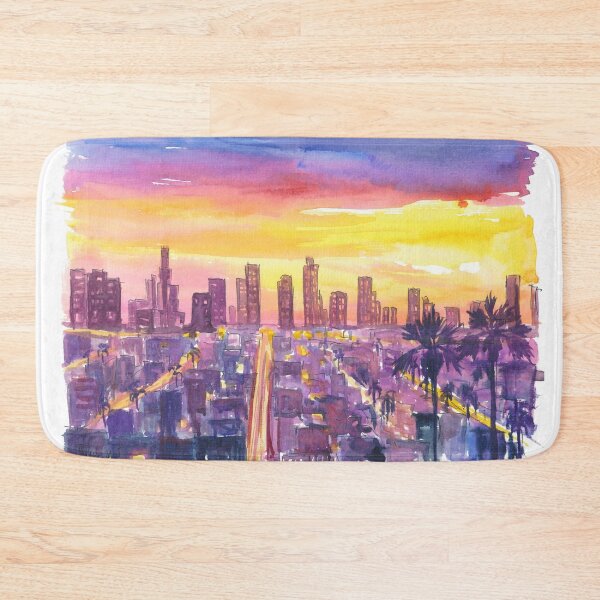 Item preview, Golden City of Angels Sunset Over Vibrant Downtown Skyline designed and sold by artshop77.