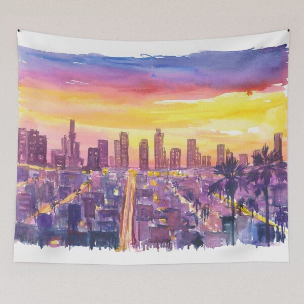Item preview, Golden City of Angels Sunset Over Vibrant Downtown Skyline designed and sold by artshop77.