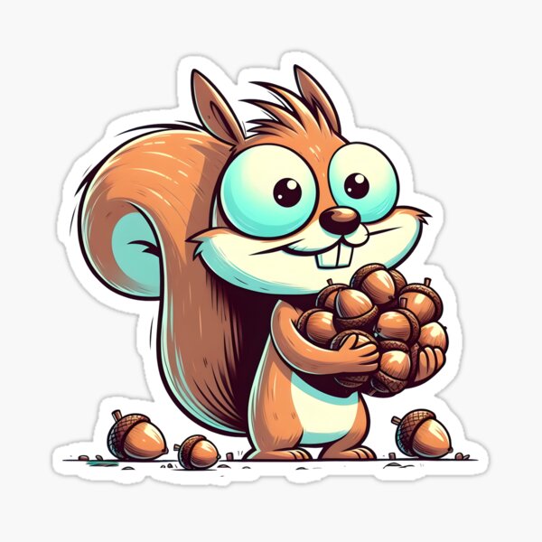 Cute Squirrel Collecting Nuts Sticker