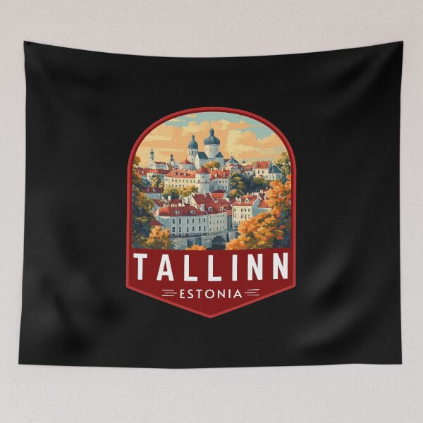 Item preview, Tallinn in Estonia Retro Travel Art Badge designed and sold by MaateoDesign.