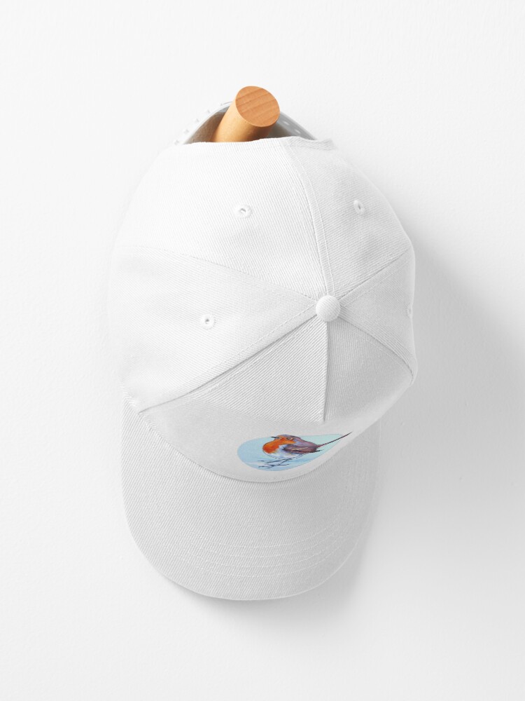 Aperçu 2 sur 7. Casquette avec l'œuvre Illustration aquarelle du petit rouge-gorge effronté créée et vendue par InkySwallows.