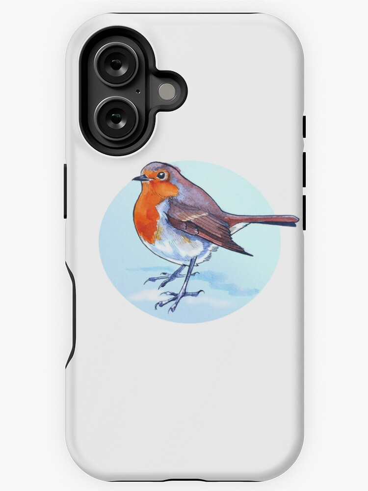 Aperçu 1 sur 4. Coque iPhone avec l'œuvre Illustration aquarelle du petit rouge-gorge effronté créée et vendue par InkySwallows.