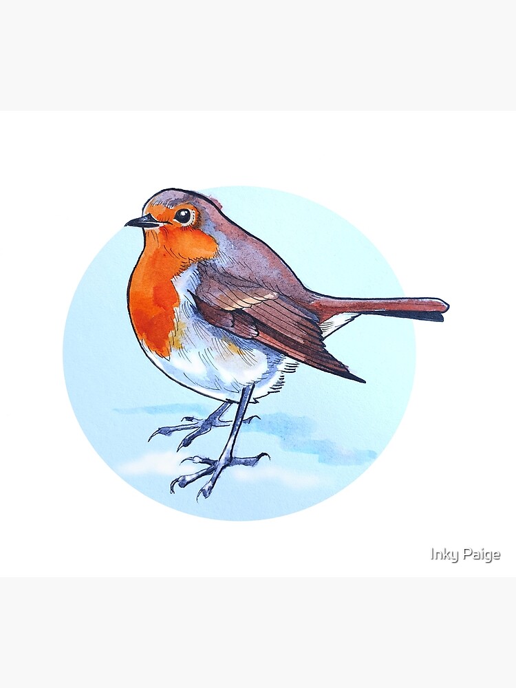 Aperçu 7 sur 7. Impression encadrée avec l'œuvre Illustration aquarelle du petit rouge-gorge effronté créée et vendue par InkySwallows.