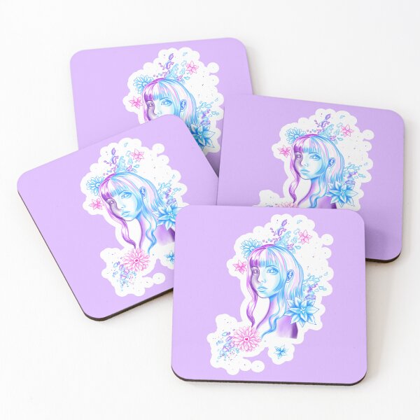 Item preview, cute pink, purple and turquoise girl with flowers and paint splashes designed and sold by katecheerycake.