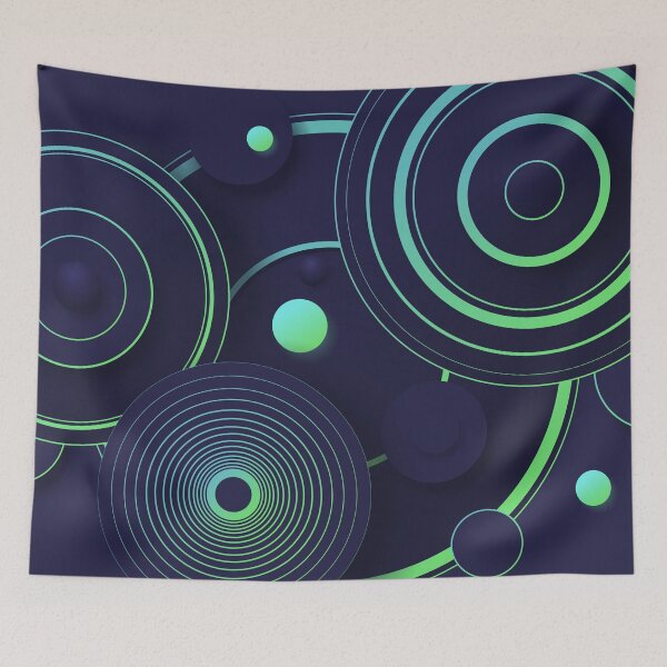 Item preview, Green neon rings, mugs and circles scattered on a dark background designed and sold by Andrey Prokopenko.