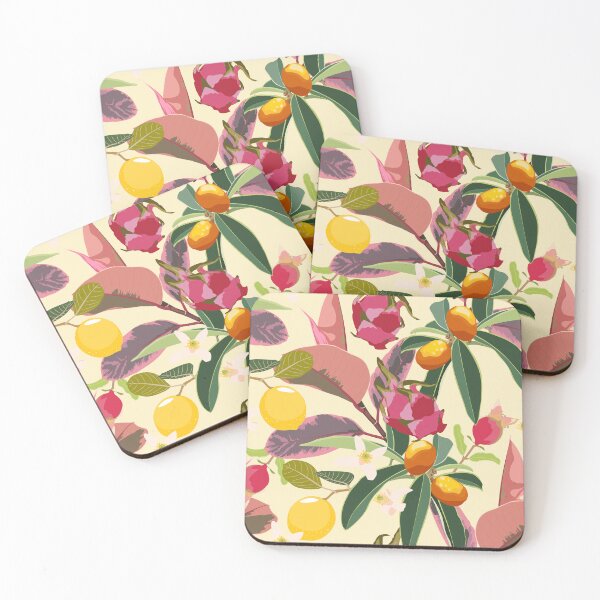 Item preview, Kumquat, lemon and  papaya, bananas with flower and dragon fruit seamless pattern of tropical fruits. designed and sold by MatyKotiv.