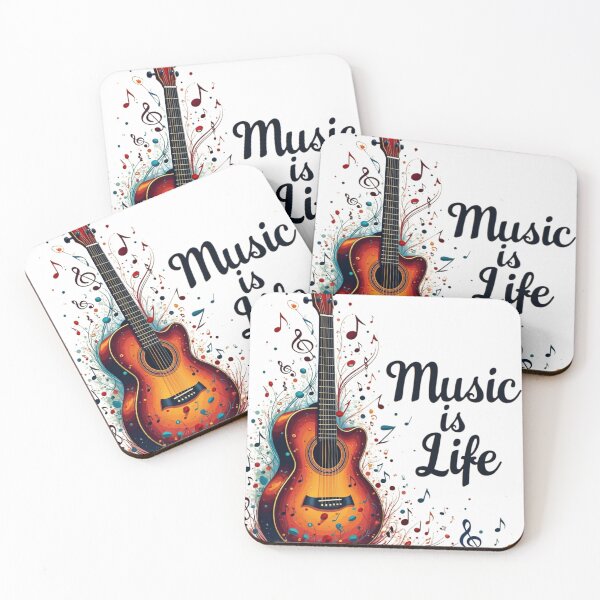 Item preview, "Vibrant Guitar T-Shirt Design - Music is Life | Colorful Music-Themed Illustration | Artistic Guitar and Music Notes" designed and sold by SummitStore67.