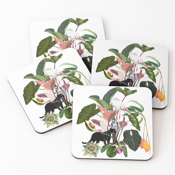 Item preview, Flower frame with strelitzia exotic flowers, flamingo bird, wild animals in watercolor style. designed and sold by MatyKotiv.
