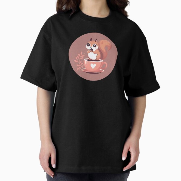 Cute Coffee Break Squirrel Oversized T-Shirt