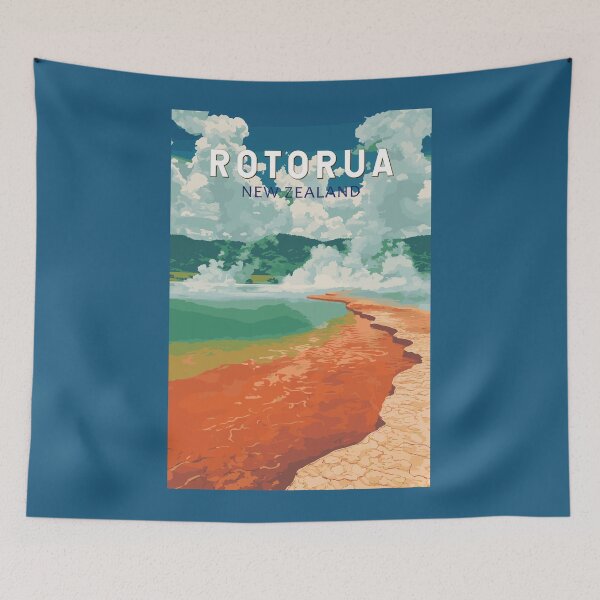Item preview, Rotorua New Zealand Illustration Travel Art Vintage designed and sold by KrisSidDesigns.