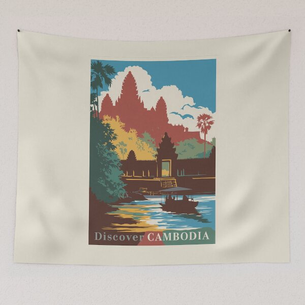 Item preview, Cambodia Temple Illustration Travel Art Vintage designed and sold by KrisSidDesigns.