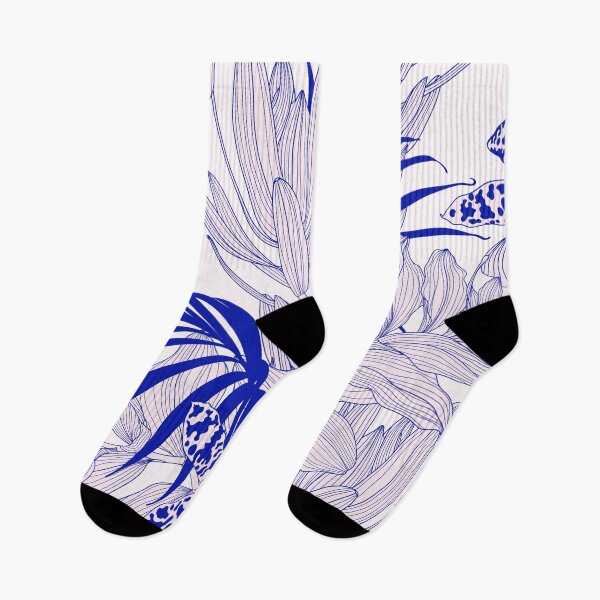 Item preview, Exotic flowers and palm leaves illustration. Blue pink seamless pattern. designed and sold by MatyKotiv.