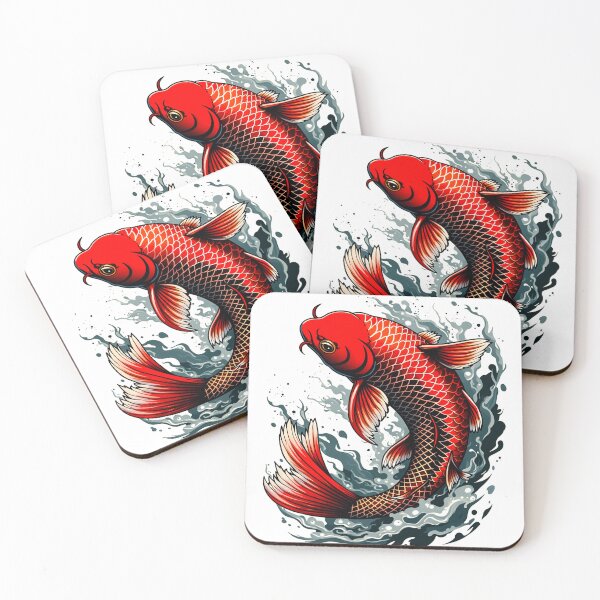 Item preview, Japanese Red Koi Fish in Dynamic Waves designed and sold by Mosaic-97.