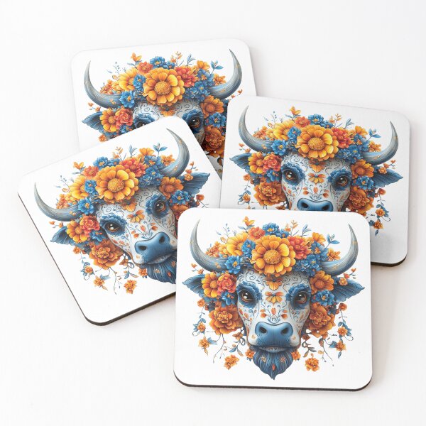 Item preview, Floral Sugar Skull Bull: Día de los Muertos Art designed and sold by HannaArtHeart.