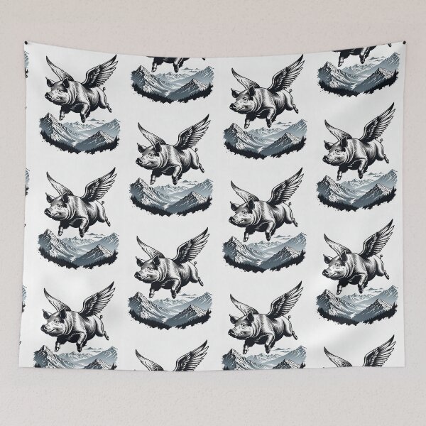 Item preview, Flying pig stencil illustration fly over mountain, anything is possible,  designed and sold by cheekylorns.