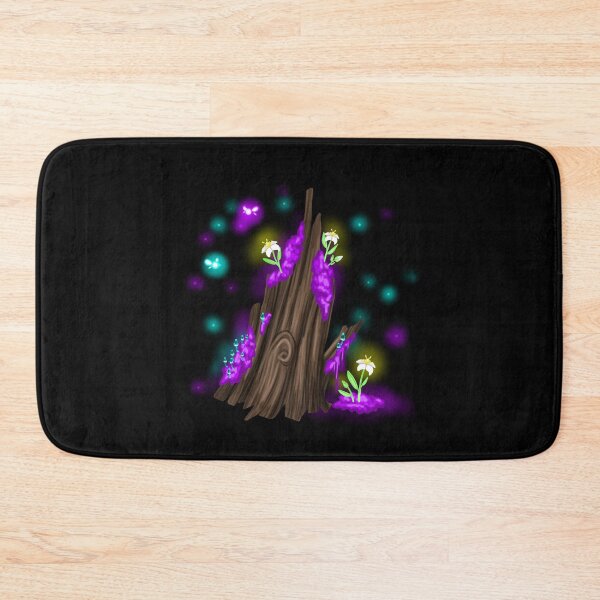 Item preview, Magical tree trunk with purple moss, glowing flowers, turquoise mushrooms and fireflies designed and sold by katecheerycake.