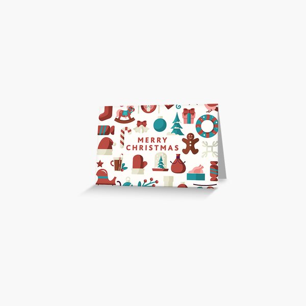 Item preview, Merry Christmas greeting with colorful festive icons designed and sold by Jdawnink.