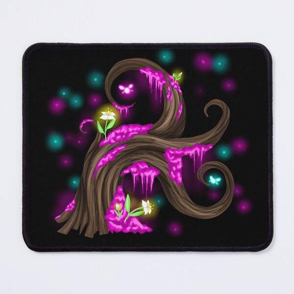 Item preview, Magical tree with pink moss, fairies, fireflies and glowing flowers designed and sold by katecheerycake.