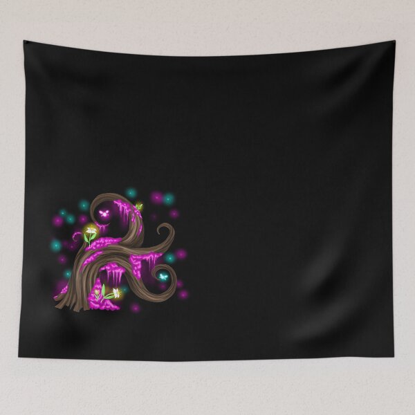 Item preview, Magical tree with pink moss, fairies, fireflies and glowing flowers designed and sold by katecheerycake.